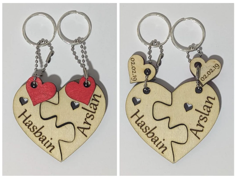 Personalised Split-In-2 Heart Keyring For Him Her