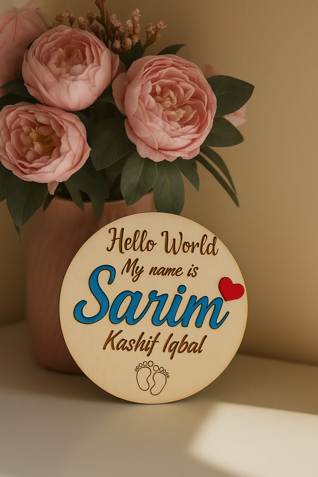 Personalised Name Hello World Baby Badge Photoshoot Prop For New Born