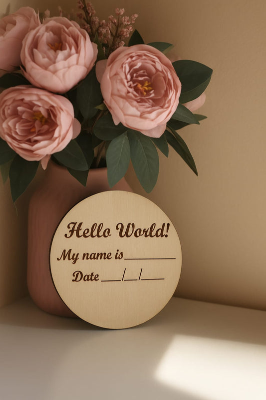 Hello World Baby Badge Photoshoot Prop For New Born