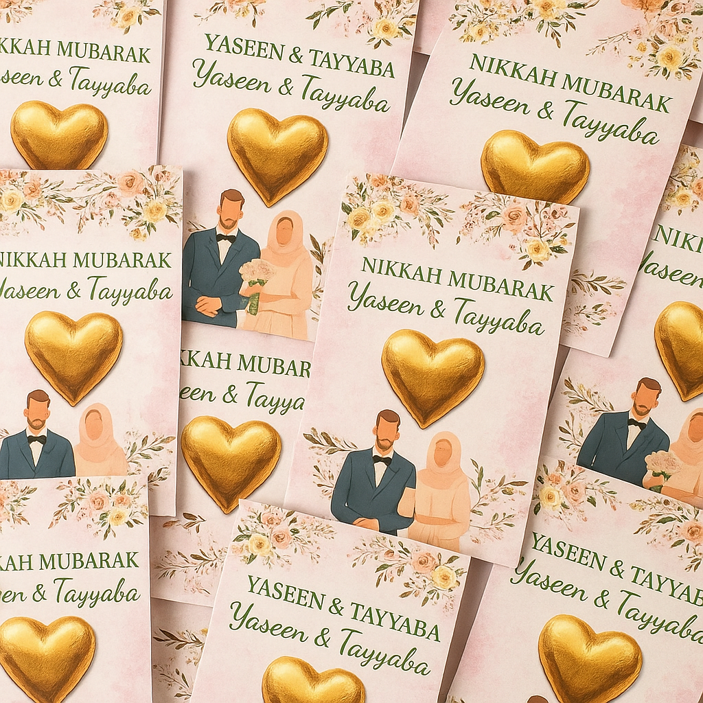 Nikkah Favours - A6 Size - With Heart Chocolate - Choco Heart Card