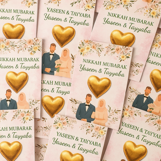Nikkah Favours - A6 Size - With Heart Chocolate - Choco Heart Card